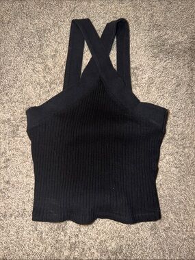 Zara Black Ribbed Cross-Strap Tank Top for Women
